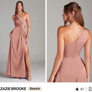 Azazie Brooke Dress - Stretch Satin, Rosette, size 8